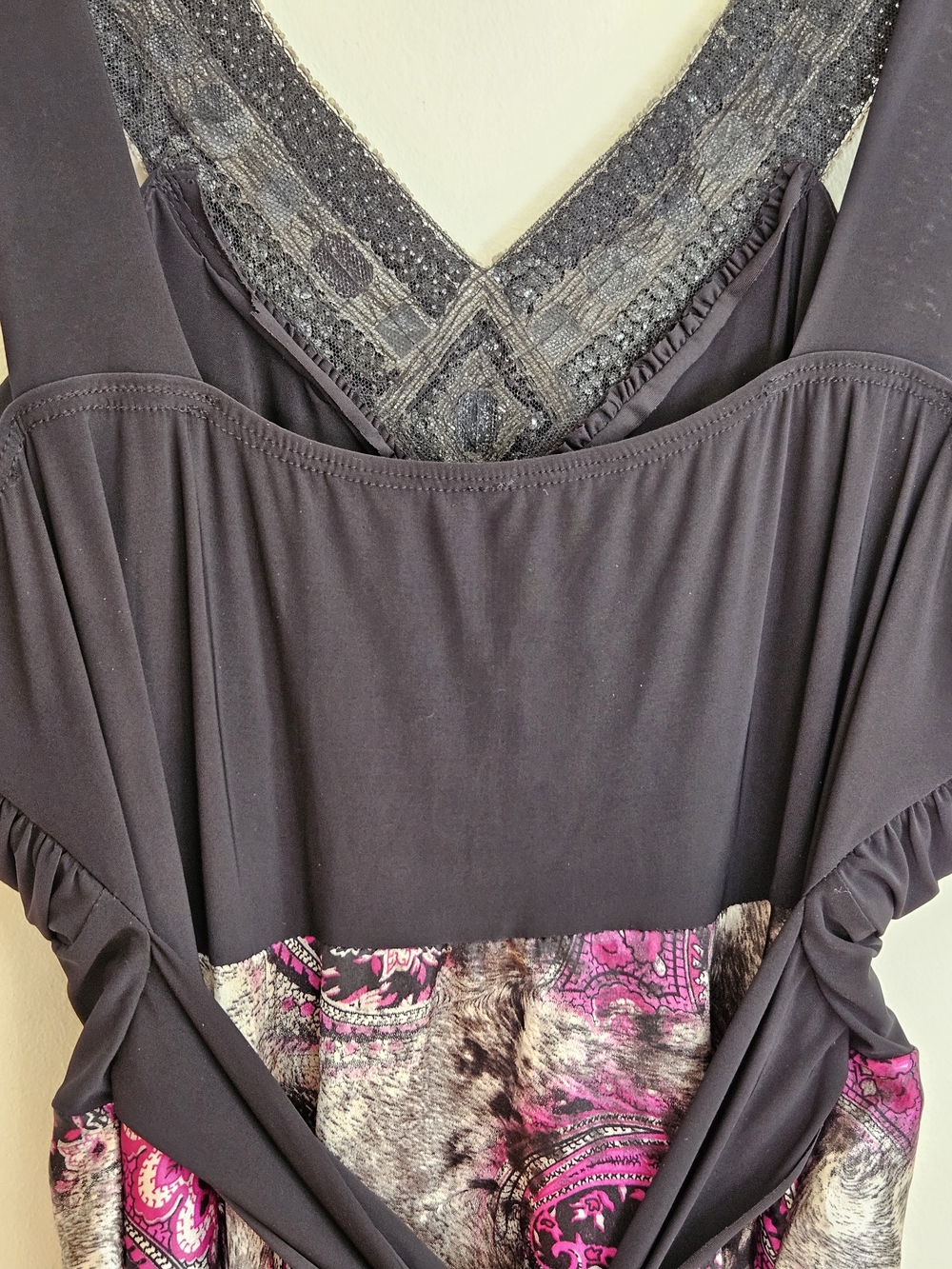 Black & Pink Paisley Asymmetrical Handkerchief Hem Dress - Picture 14 of 14